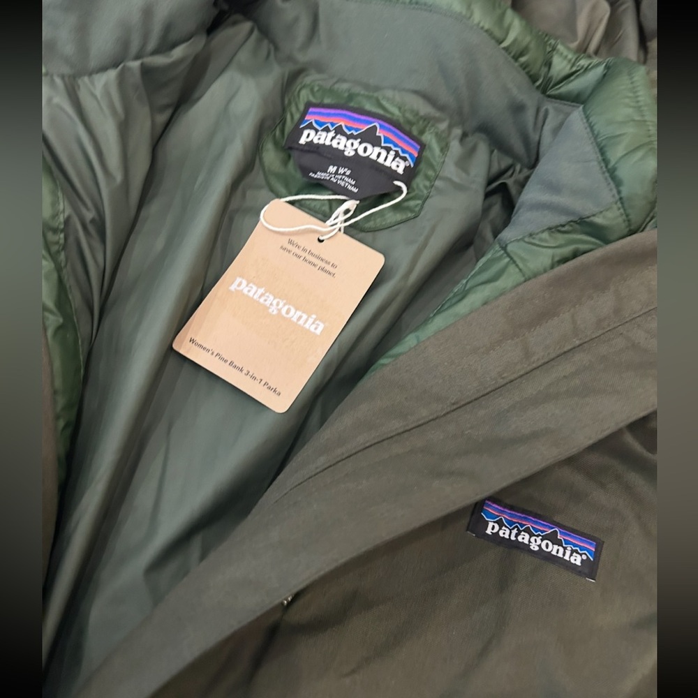 NWT PATAGONIA Women's Pine Bank 3-in-1 Parka Coat Jacket warm long green winter - Picture 2 of 6